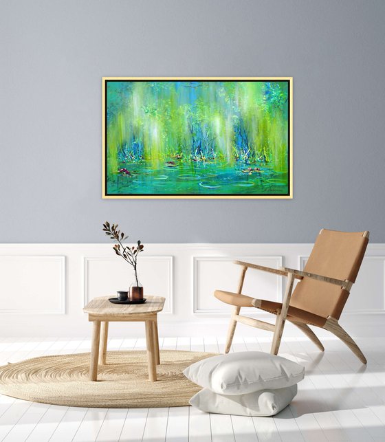 WATER LILY POND. Large Floral Painting, Modern Impressionism