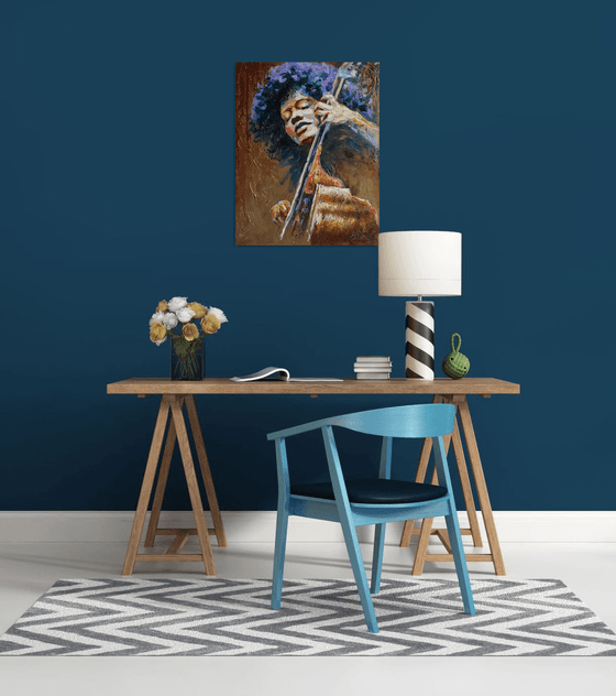 Blues , portrait of a musician with a double bass