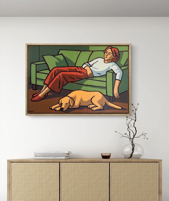 Woman and Dog After Work