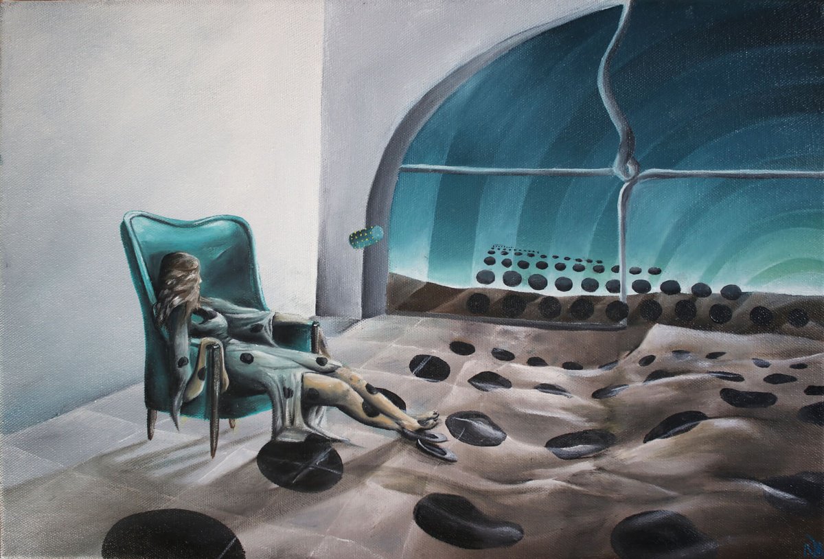 Surrealistic Landscape Oil Painting By Vanessa T Stefanova, 18 X 12", The Feeling Of Disrespect, Original Artwork