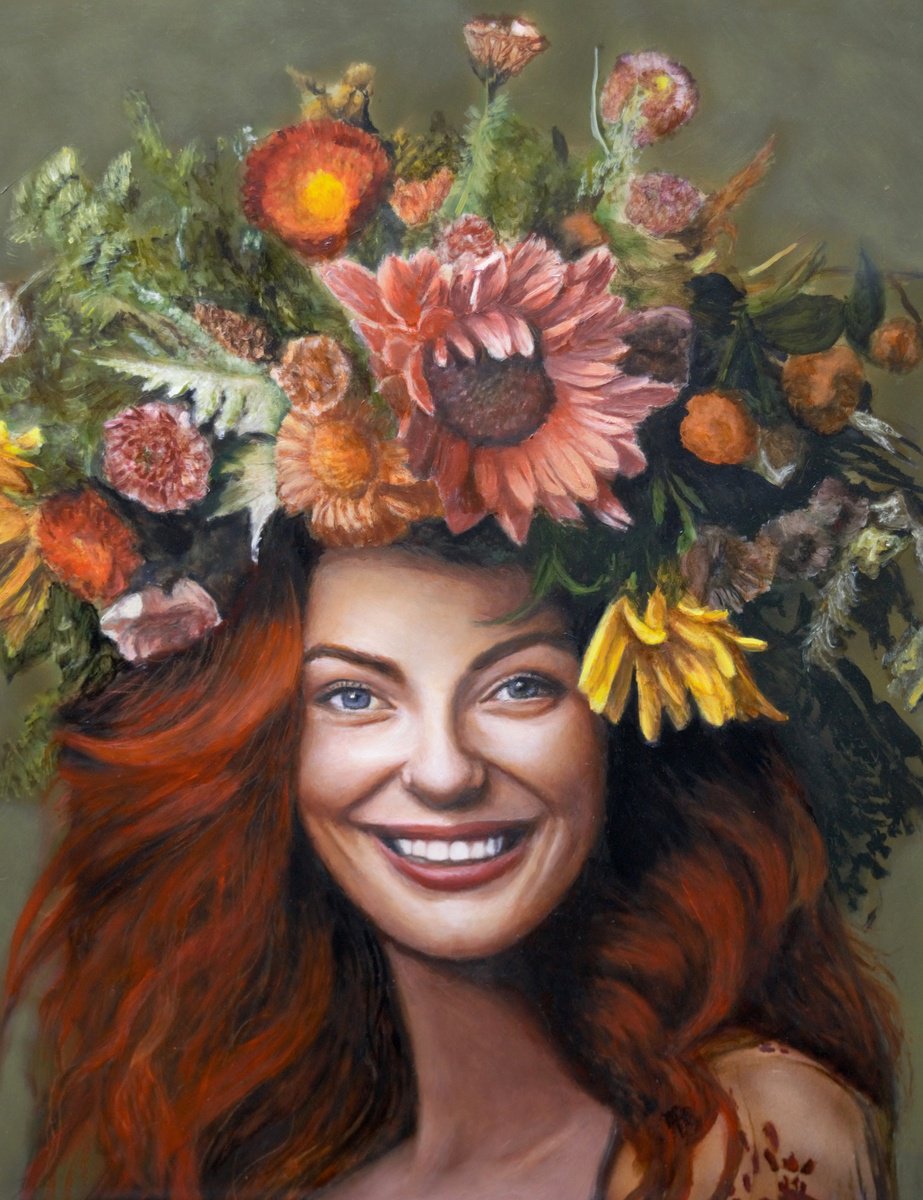 Photorealistic Portrait Oil Painting By Maria Arias, 16 X 20", Persephone, Original Artwork