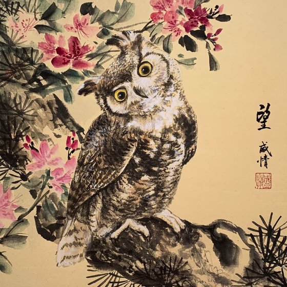 Owl, Original Gongbi Brush Painting