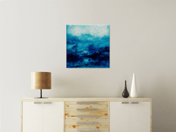 Blue abstract water landscape n°2 - Wall art Abstraction Home decor Oil painting