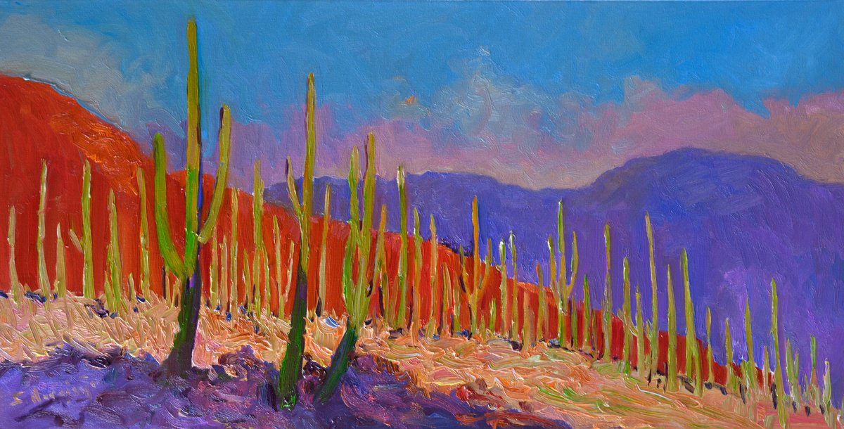 Before The Evening. Saguaros By Suren Nersisyan, 36 X 18, Artwork For Sale On Artfinder