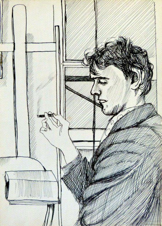 The Artist smoking and reading