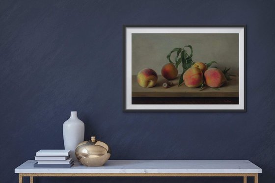 Peaches, 40 x 60 cm, oil on canvas 2018, original still life painting