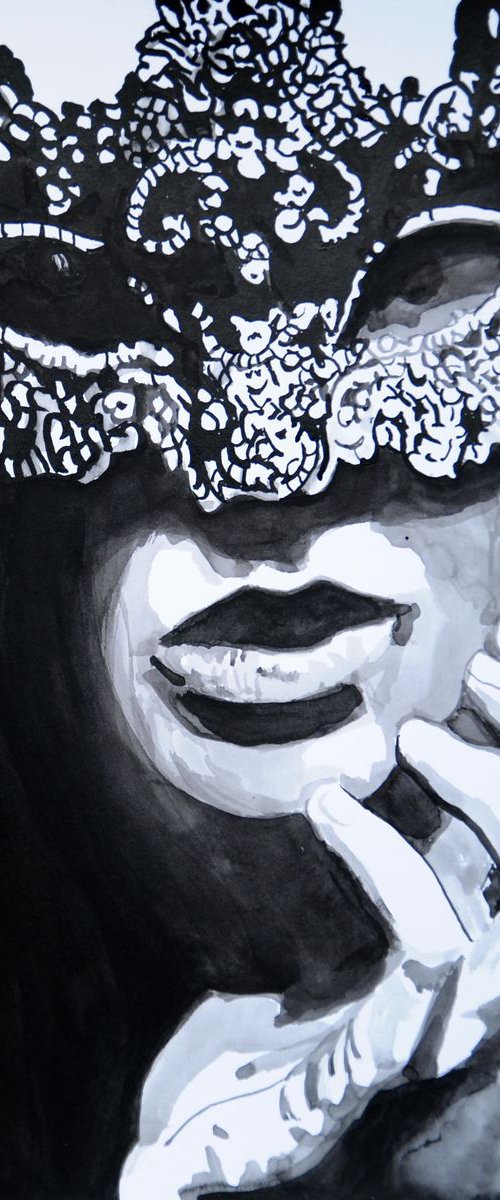 Woman with a mask #3 / 42 X 29.7 cm by Alexandra Djokic