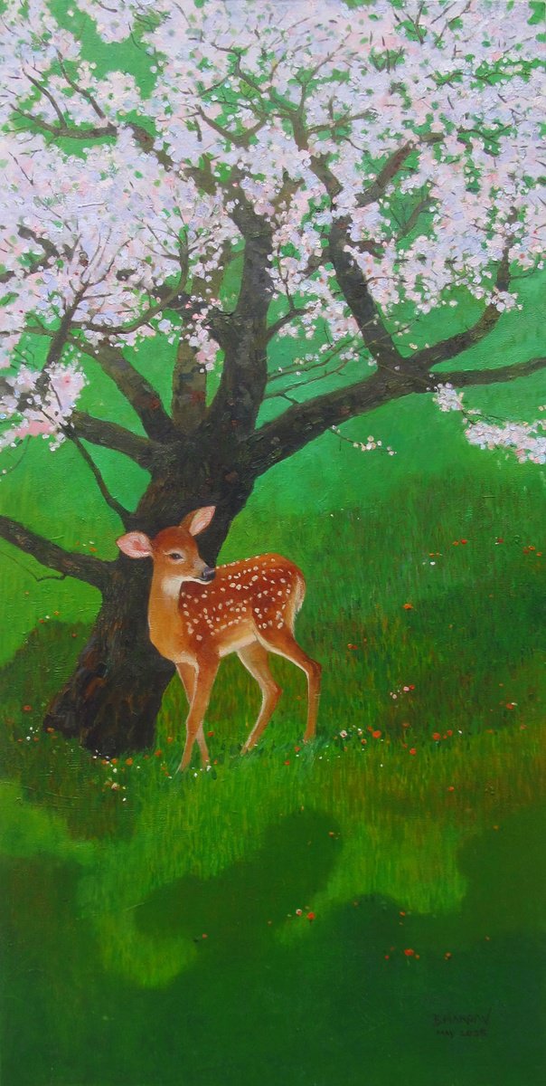 Impressionistic Animal Oil Painting By Bhargavkumar Kulkarni, 23 X 47, Spring Guardian, Original Artwork