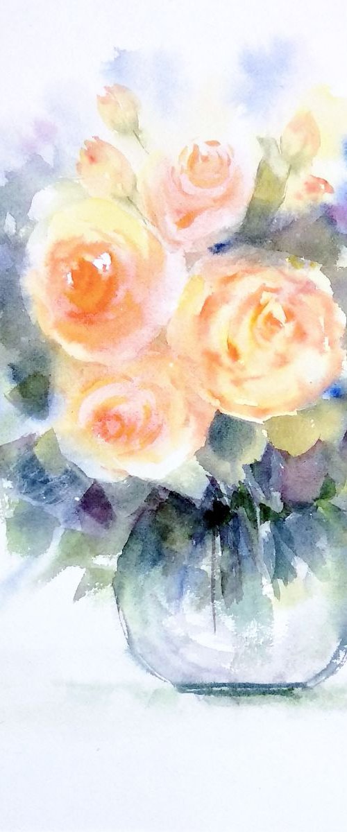 Cream-orange Summer Roses by Asha Shenoy