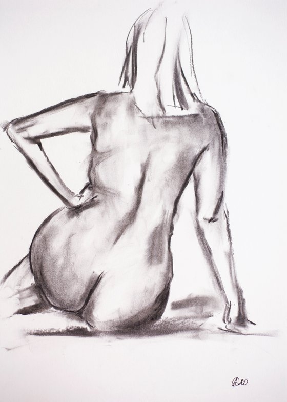 Nude in charcoal. 33. Black and white minimalistic female girl beauty body positive