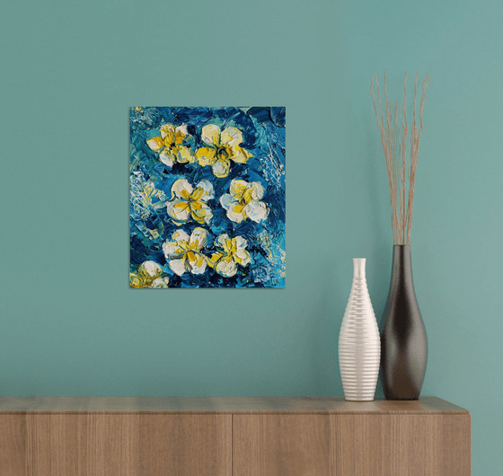 Blue & Yellow Frangipani Art