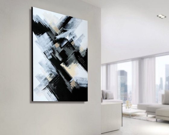 Painter Song - Large abstract art – Black & White Art - Expressions of energy and light.