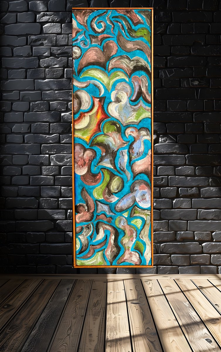 Abstract Oil Painting By Jg Wilson, 19 X 58, Duble Face, Original Artwork