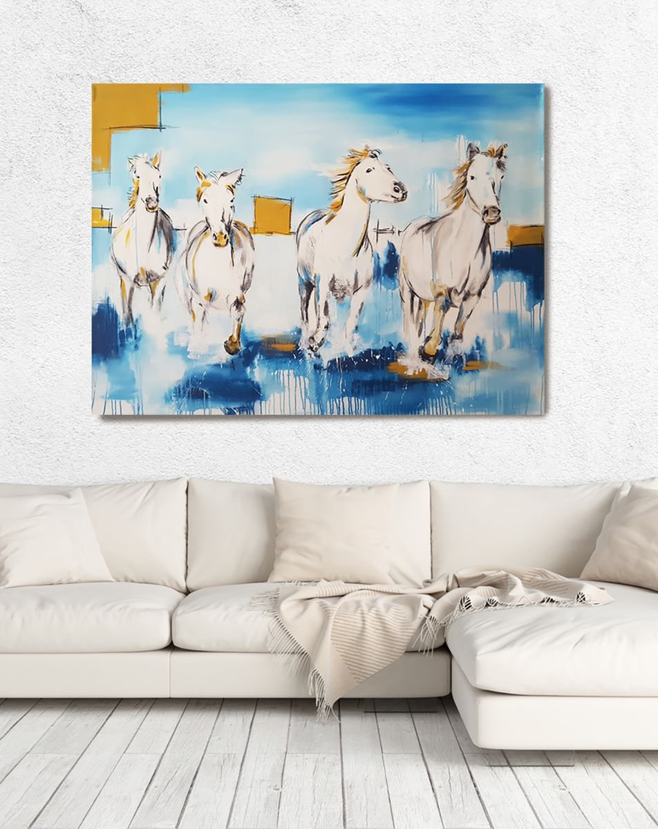 Camargue Horses - No 2 - Large Equines Painting by Stefanie Rogge