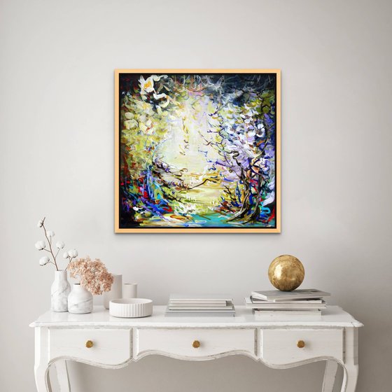 WATER LILY POND REFLECTIONS. Modern Impressionism inspired by Claude Monet Water-lilies