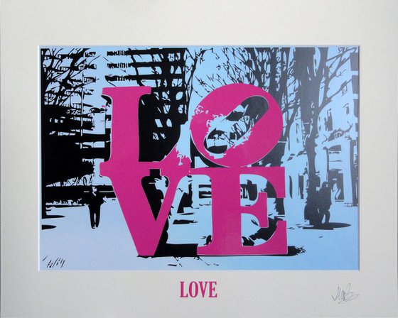 'LOVE' - Pink on Blue