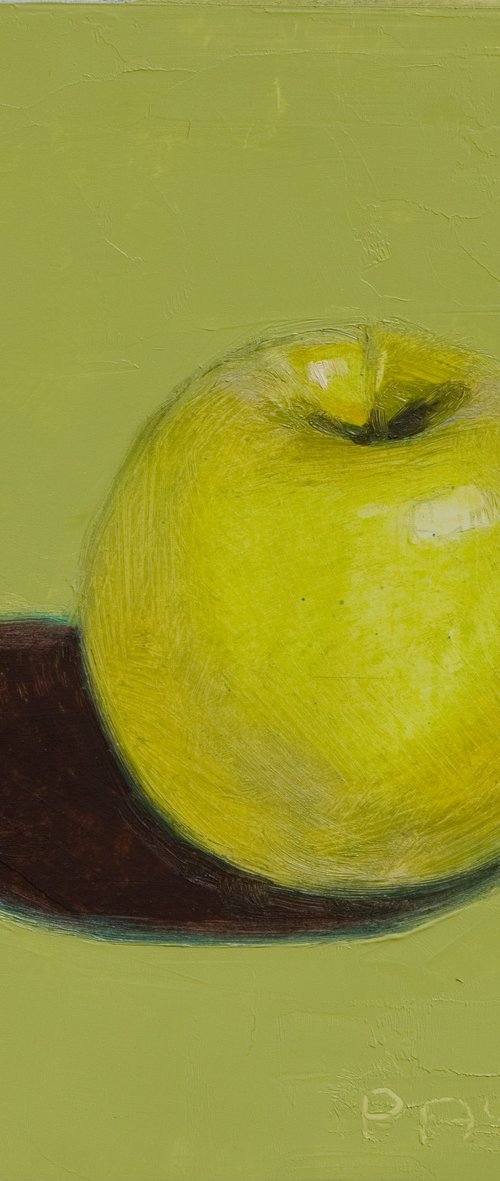 modern still life of green apple on green background by Olivier Payeur