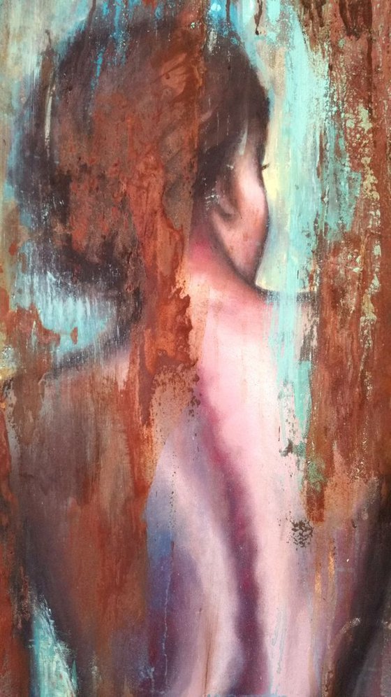 "Rusty beauty I" 80x120x2cm. Original mixed media  large painting on fabric,ready to hang