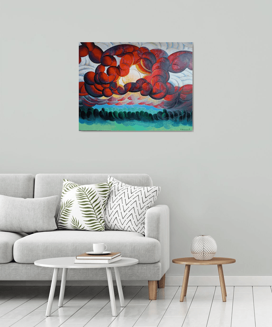Sunset (90x70cm, cubism, oil painting)