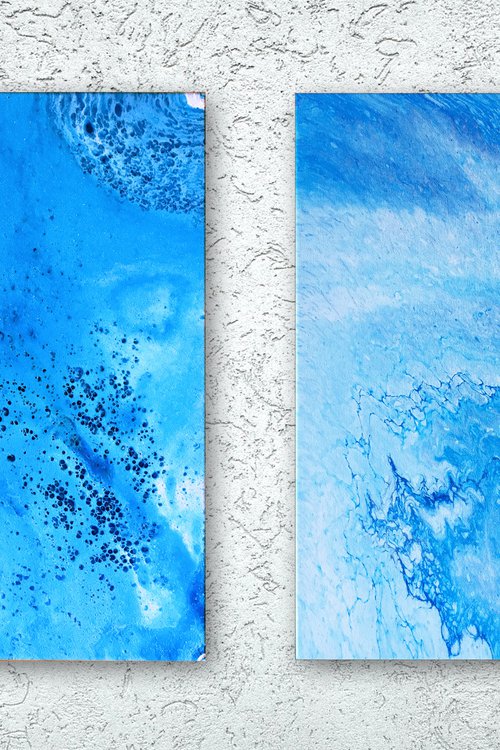 "My Blue Heaven" - FREE USA SHIPPING - Original PMS Abstract Diptych Fluid Acrylic Paintings On Canvas - 32" x 20" by Preston M. Smith (PMS)