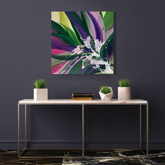 Exotic Botanical - Abstract Jungles. Leaves. Violet green tones. Abstract style.