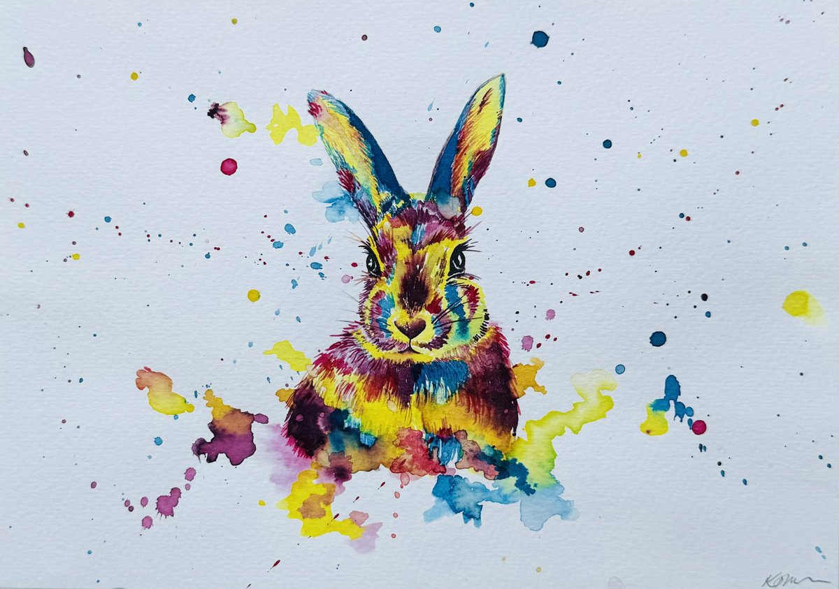 Colourful Watercolour Rabbit by Kate Mac