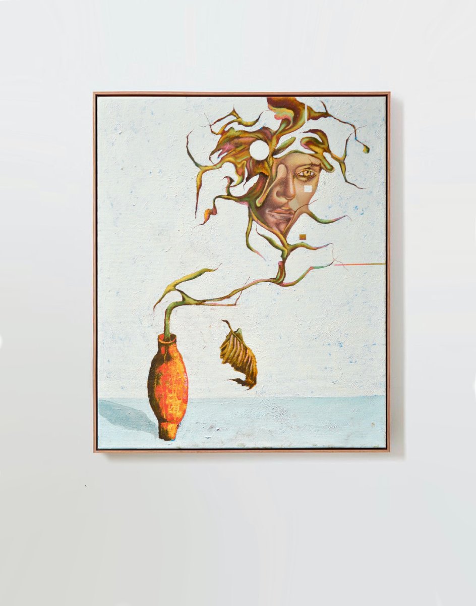 Surrealistic Botanical Oil Painting By Taras Haida, 20 X 24", Transcendental Flower, Original Artwork