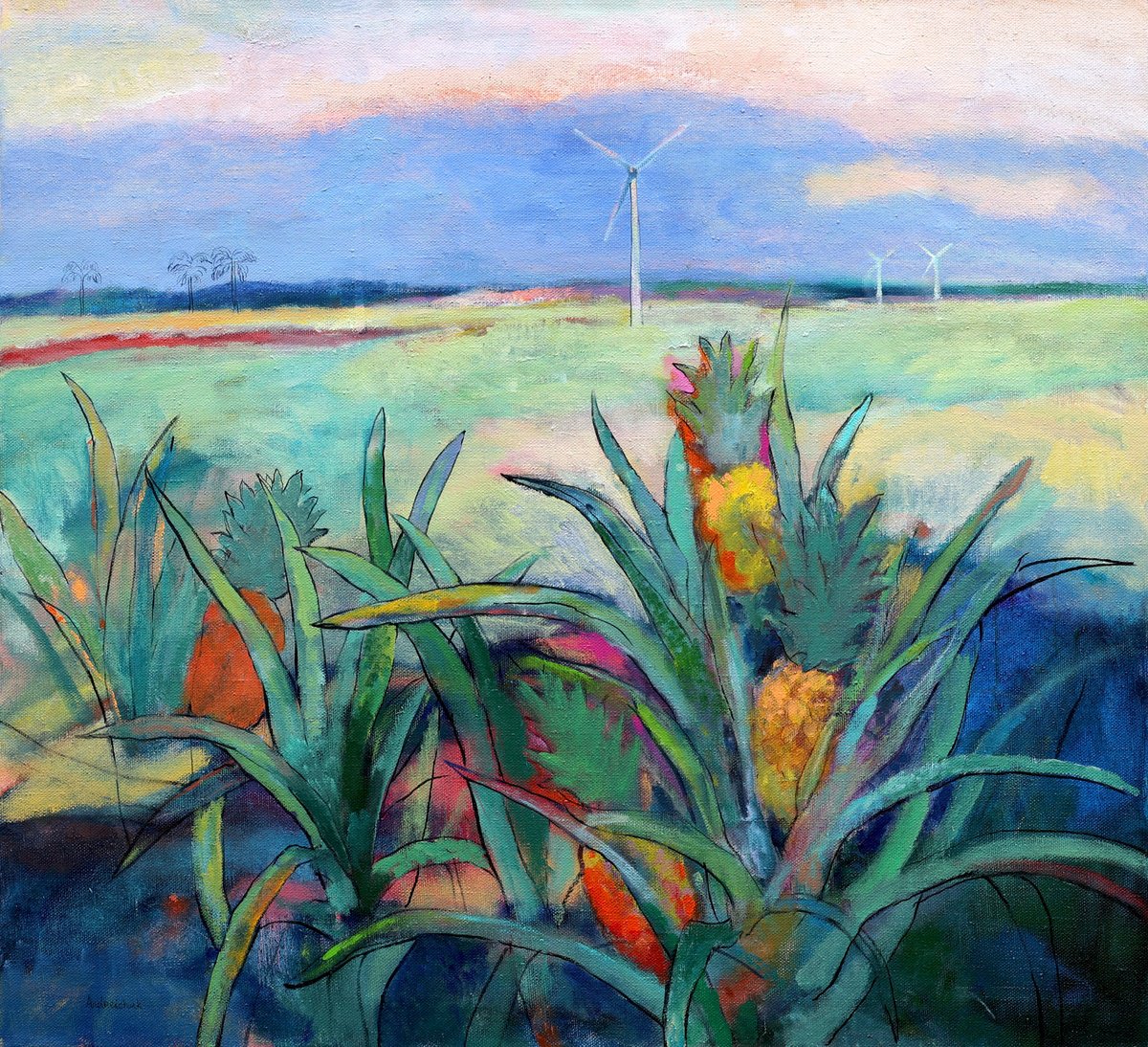 Expressive Oil Painting , Pineapple At Twilight By Artem Andreichuk, 45 X 41, Artwork For Sale On Artfinder