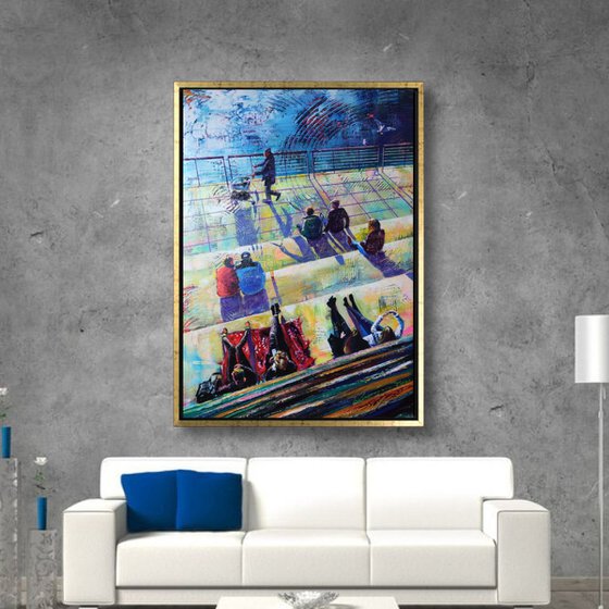 Large Cityscape Original Acrylic Painting, Cologne City Germany, Urban Art, Impressionist City Scene with River Rhine, Urban Art Cologne, European City