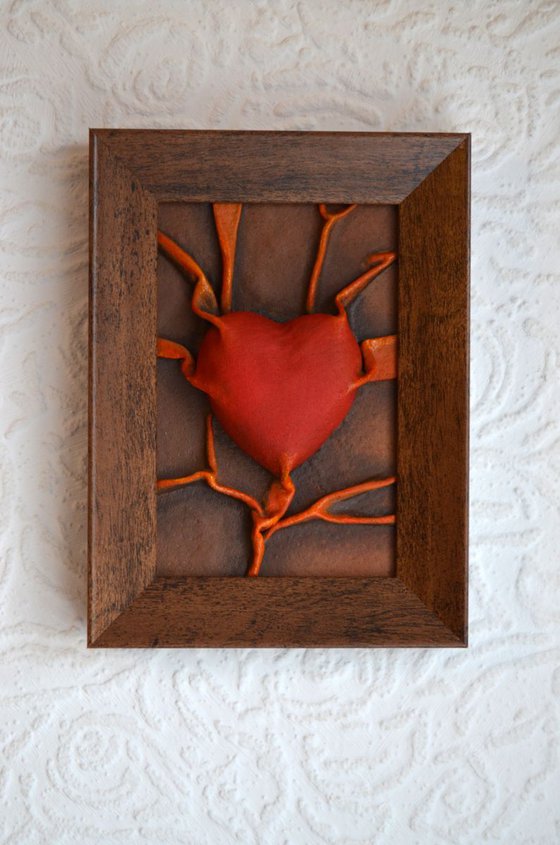 Lovers Heart - Original Framed Leather Sculpture Painting Perfect for Valentine Day Gift