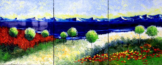 Colorful original oil painting on canvas landscape