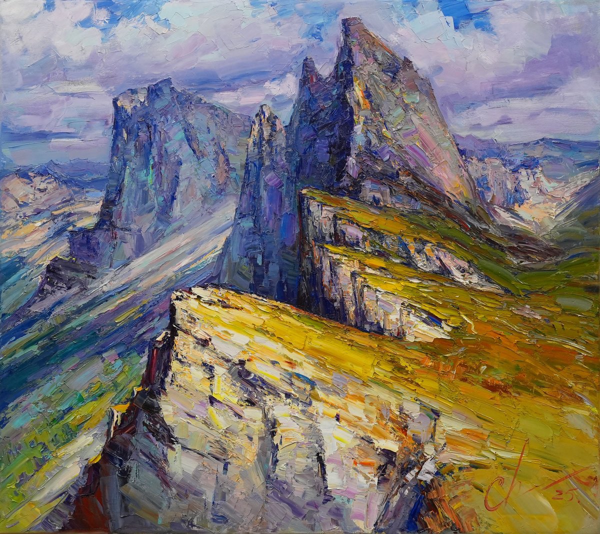 Impressionistic Landscape Oil Painting By Serhii Cherniakovskyi, 35 X 31", Dolomite Alps, Original Artwork