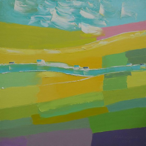 Windy Day in June - palette knife impasto painting impressionistic alla prima original artwork horizontal
