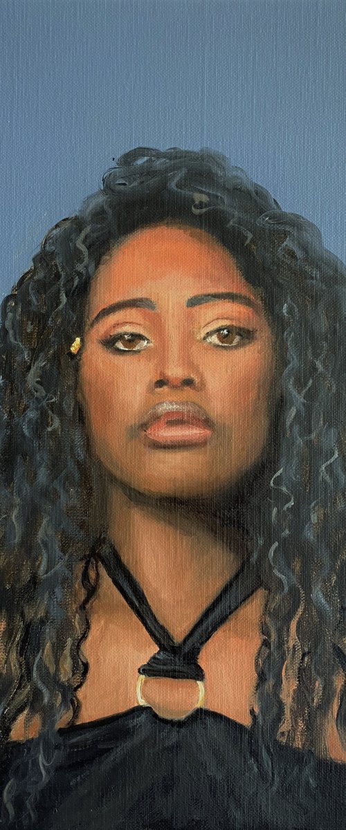 Modern young black woman oil portrait. by Jackie Smith
