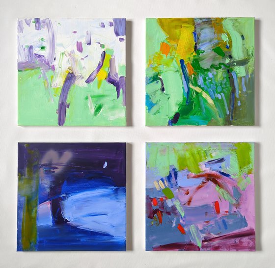 Abstraction, 4 season, my garden. Set of 4 paintings