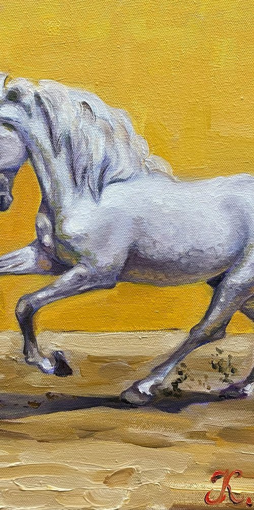 White Horse on Yellow by Katerina Kovalova