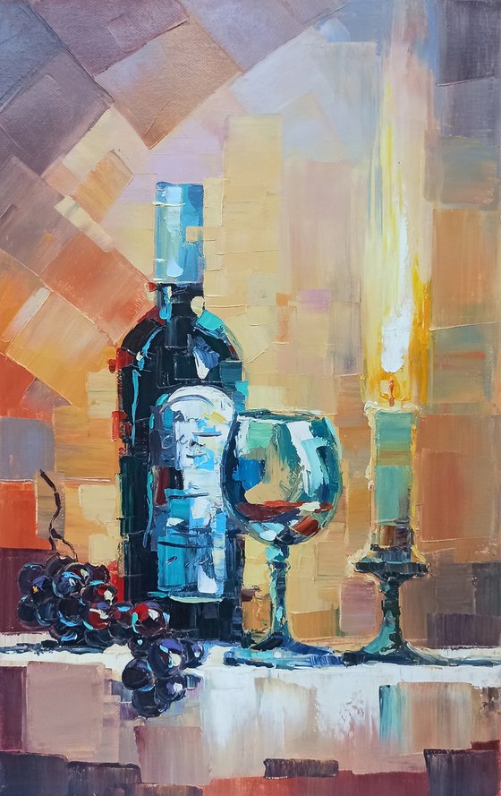 Still life with wine and candle