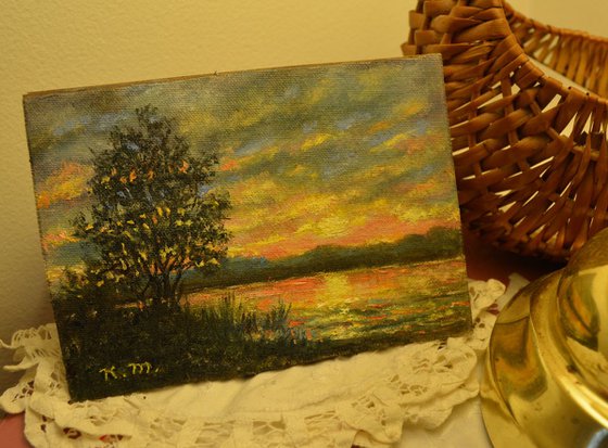 River Sundown - 5X7 oil