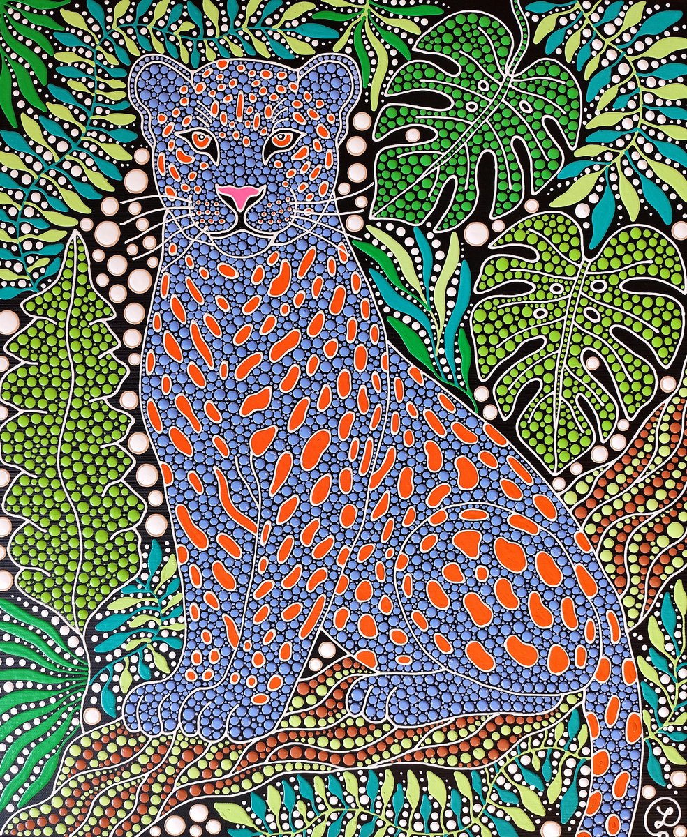 Leopard In The Lush Garden 2 By Oxana Lazari, 20 X 24, Artwork For Sale On Artfinder