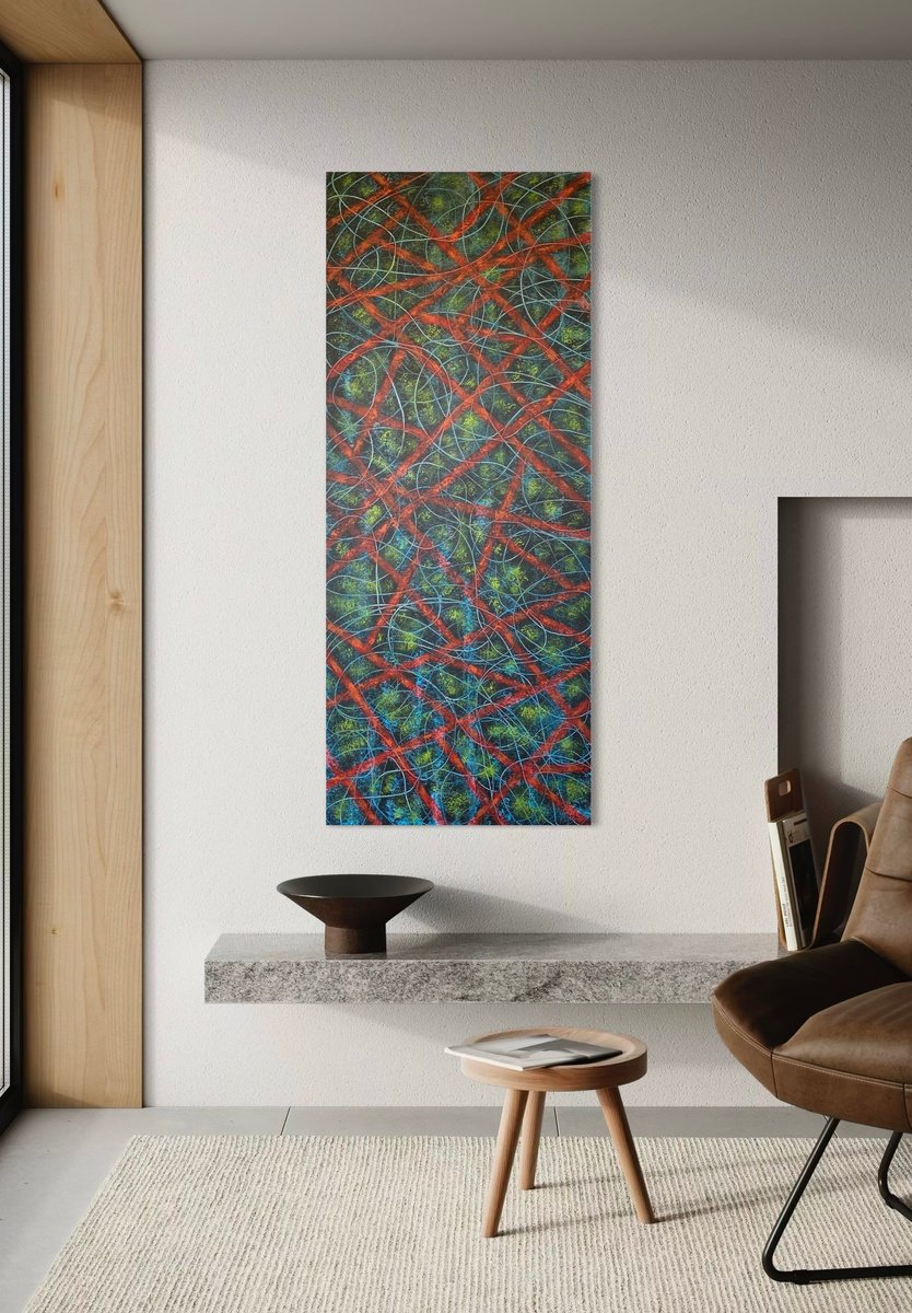 Abstract Acrylic Painting By Maarit Korhonen, 26 X 63", Underground, Original Artwork