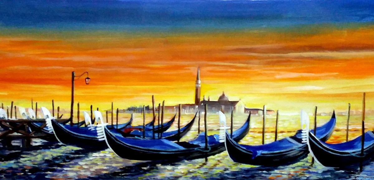 Beauty of Venice Sunset & Gondolas by Samiran Sarkar