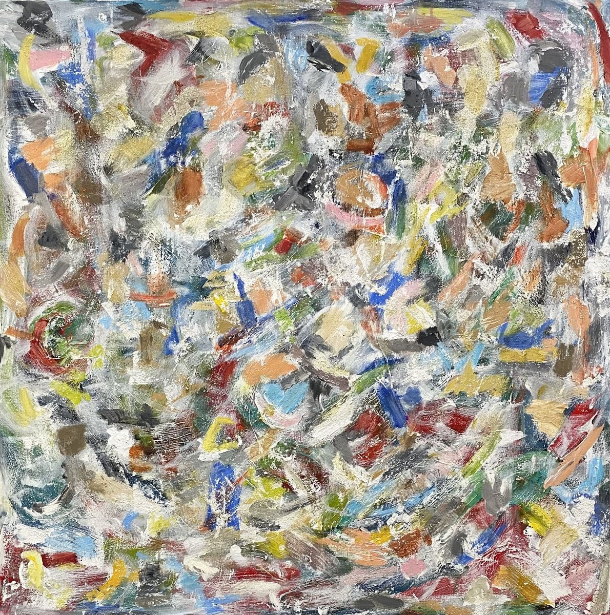 Abstract Acrylic Painting By Sylvie Dodin, 39 X 39", Patchwork, Original Artwork