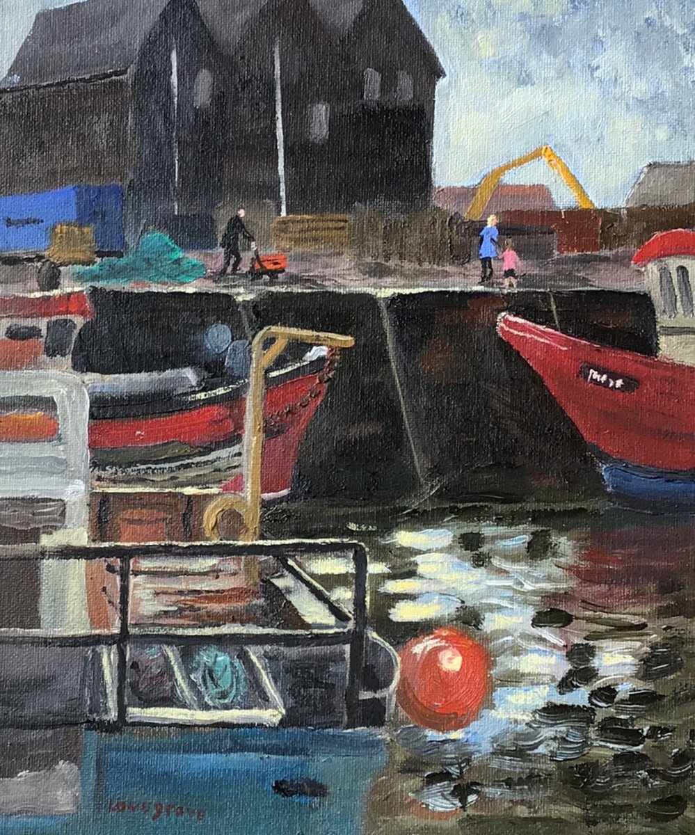 Down at the harbour, an original oil painting. by Julian Lovegrove Art