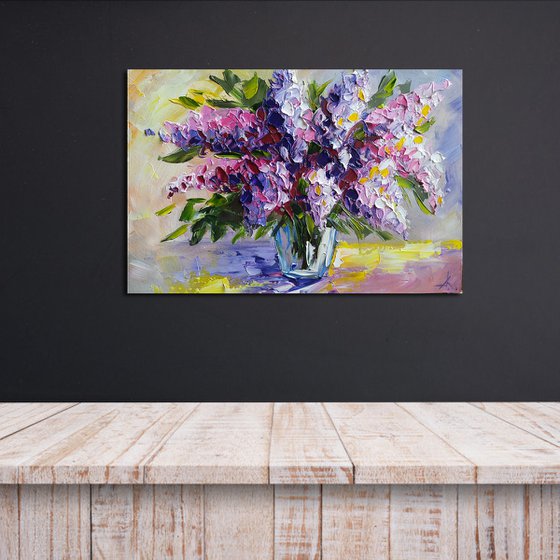 Spring sketch - oil painting, lilac, lilac bouquet, flowers, flowers oil painting, lilac flowers, gift for wedding, spring