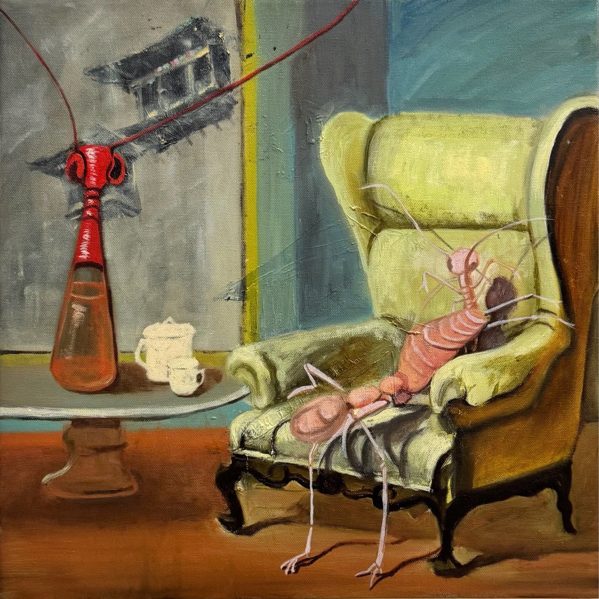 Impressionistic Animal Oil Painting By Chao Wang, 18 X 18, Insect In The Lounge, Original Artwork