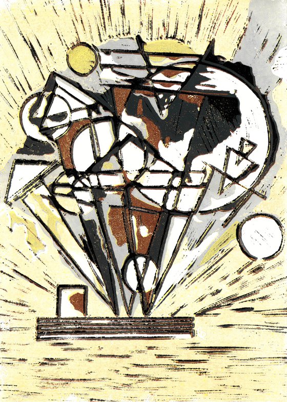 Auf Spitzen / Visions 15 - Linoprint inspired by Wassily Kandinsky