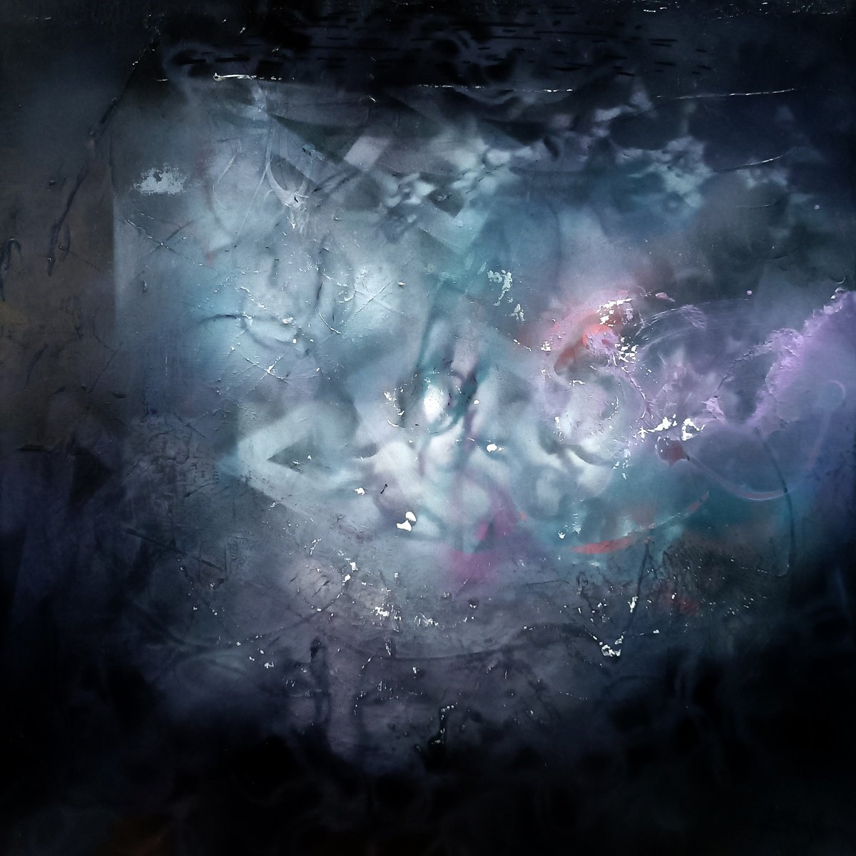 Surrealistic Abstract Acrylic Painting By Kloska Ovidiu, 24 X 24", Night Window, Original Artwork