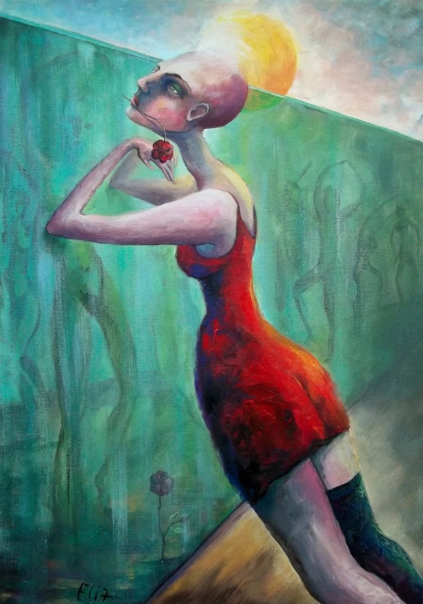 Expressive Portrait Acrylic Painting By Elisheva Nesis, 20 X 28, Glass Wall, Original Artwork