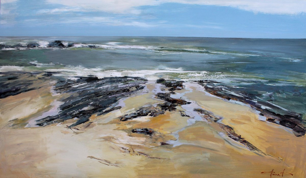 Expressive Oil Painting , Breath Of The Ocean. Quiet Shore By Hovart, 69 X 41, Artwork For Sale On Artfinder