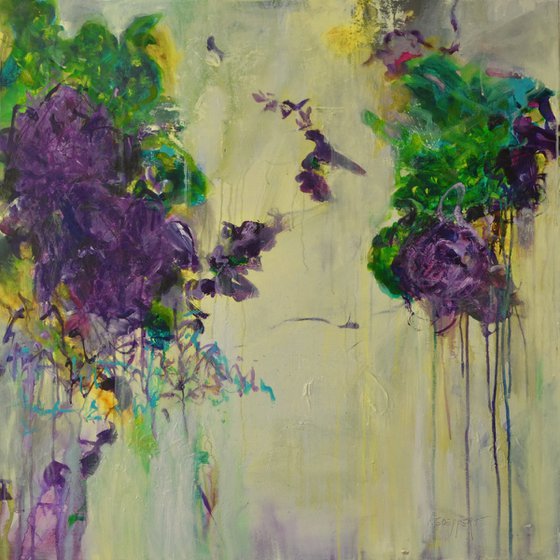 Talking it over - middle sized abstract ready to hang
